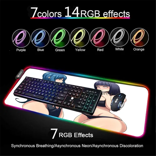 Vista 3 de Juego Mause Pad RGB Anime Girl Sexy Mouse Pad Pc Gamer Gaming Accesorios LED XXL Teclados Pad Tapete de mesa 39.37 pulgadas x 19.68 pulgadas