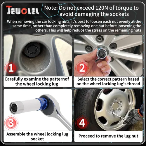 Vista 6 de Kit de llave de tuerca de bloqueo de rueda de 21 piezas compatible con la serie BMW, juego de adaptadores de tuercas de bloqueo de rueda