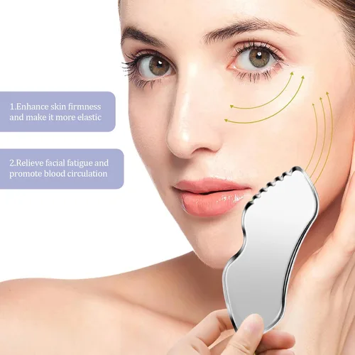Vista 5 de Herramienta facial de raspado de acero inoxidable para esculpir la mandíbula y drenaje linfático descongestivo, herramienta de masajeador facial