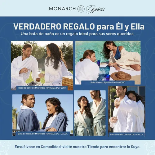 Vista 6 de Bata monarca/ciprés unisex de tejido suave y microfibra, color blanco