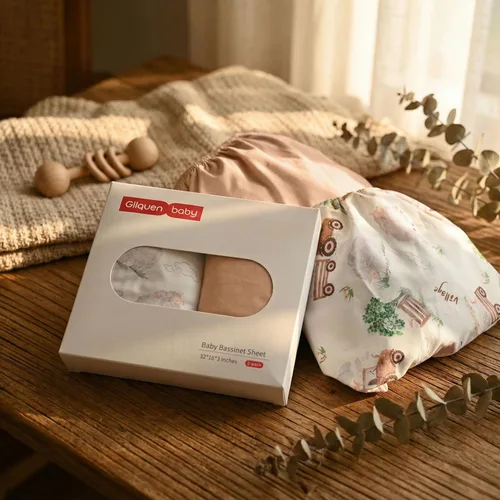 Vista 7 de Gllquen Baby Juego de 2 sábanas de moisés, suaves e hipoalergénicas para niños y niñas, ajuste universal para colchón estándar de 32 x 16 pulgadas