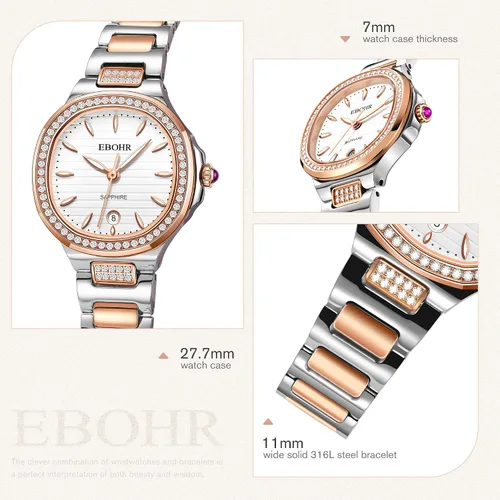Vista 4 de Stylish Octagonal Case Women's Quartz Watch with 316L Stainless Steel Band Luminous Dial and Hands Face Perfect for Urban Fashion and Independent