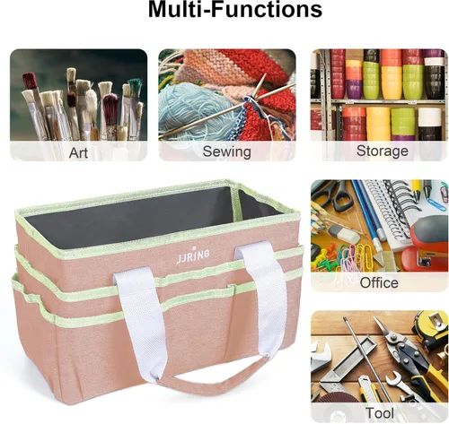 Vista 5 de JJRING Bolsa organizadora de manualidades, organizador de arte con múltiples bolsillos, bolsa de costura beige para arte, manualidades, álbumes