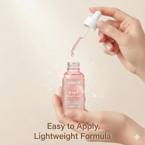 Vista 5 de Suero facial hidratante 5 en 1 con vitamina C, ácido hialurónico, niacinamida y colágeno, suero facial ligero para una piel hidratante diaria, suave