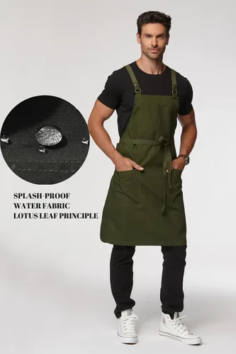 Vista 5 de Delantal de cocina unisex, delantal con correa cruzada con 2 bolsillos, delantal profesional duradero e impermeable 4251JC