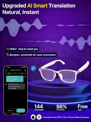 Vista 7 de AI Gafas Inteligentes Inalámbricas Bluetooth para Hombres/Mujeres con Altavoces/Bluetooth y Traducción de +140 Idiomas