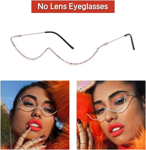 Vista 3 de Naimo Gafas de sol cristalinas brillantes de la mitad del marco de las gafas de sol del Rhinestone