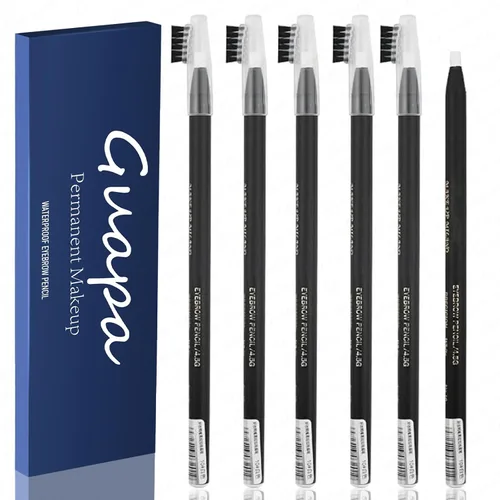 Vista 11 de 6pcs Impermeable Rojo Microblading Cejas Mapping Lápiz de Núcleo Duro Peel Off Maquillaje Permanente Lápiz de Tatuaje de Labios (Marrón)