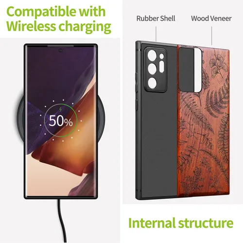 Vista 5 de Carveit Funda de madera para Galaxy Note20 Ultra [madera natural y TPU suave] Funda protectora de madera única y elegante compatible con Samsung