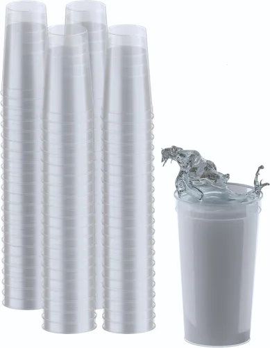 Vista 24 de PartyPrints Paquete de 100 vasos de plástico en blanco reutilizables de 10 a 12 onzas, vasos de estadio a granel, sin BPA, aptos para lavavajillas