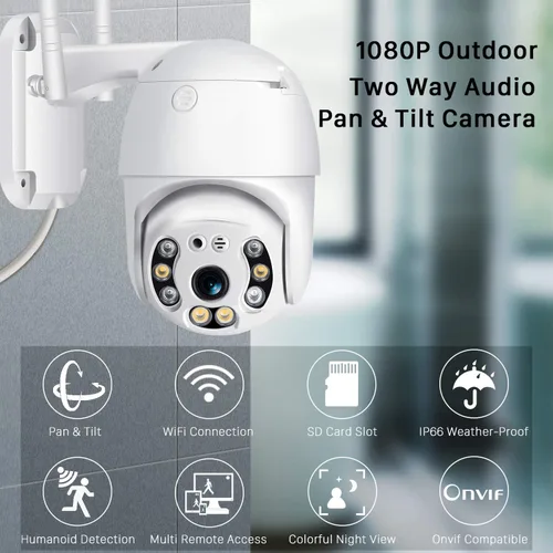 Vista 2 de Cámara de seguridad panorámica para exteriores, cámara IP WiFi para el hogar 1080P, cámara de vigilancia domo de inclinación panorámica, detección