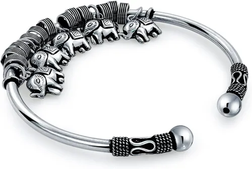 Vista 2 de Bali Style Good Luck Multi Elefante Brazalete Brazalete o Colgante Pulsera para Mujer Sólida Pesada Oxidada Plata Esterlina 925