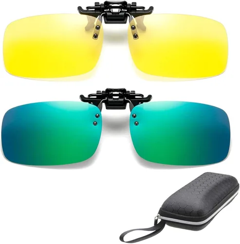 Vista 2 de ZYZH 2x Polarized Clip On Sunglasses Flip Up Fit Over Night Vision Glasses Anti Glare Men Women Driving Sports with Box