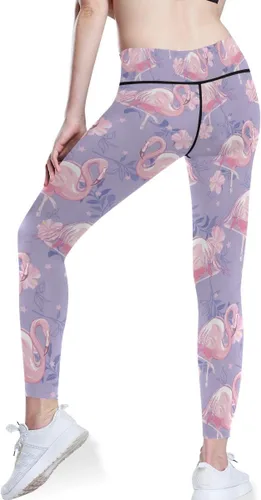 Vista 2 de Flamingoes Floral Dream Purple Stars High Waisted Yoga Pants for Women Fashion Stretch Leggings for Sports Walk XS