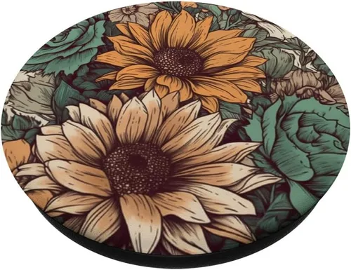 Vista 2 de Western Boho Leopard Sunflowers Cactus Rodeo Cowgirl PopSockets PopGrip intercambiables