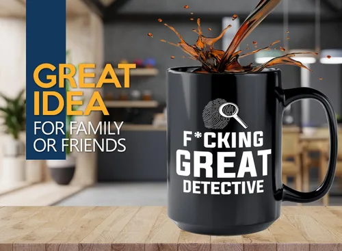 Vista 2 de Taza de café detective de 15 onzas, color negro, gran detective, oficial de policía, policía, patrulla, detective, policía, policía, policía