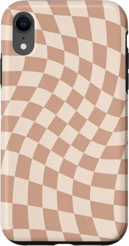 Vista 24 de iPhone 16 Beige Cream Twisted Checkered Swirl 60s 70s Aesthetic Brown Case