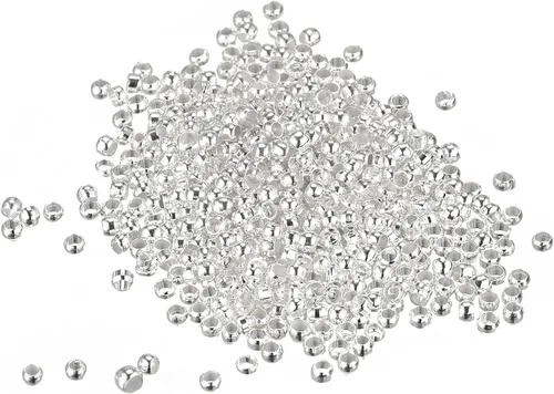 Vista 28 de uxcell 1000 cuentas redondas de engarzado, cuentas espaciadoras de extremo de crimpado de 0.079 pulgadas, pequeños tapones para hacer pulseras