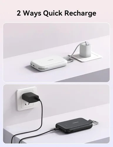 Vista 8 de RORRY CharmGo - Cargador portátil, 10000 mAh PD 30 W, cargador portátil de carga rápida con cables integrados, llavero de viaje para iPhone Negro