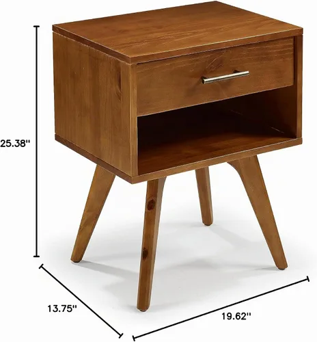 Vista 8 de Mesita de noche moderna de mediados de siglo con un cajón/construida de madera maciza/acabado castañón