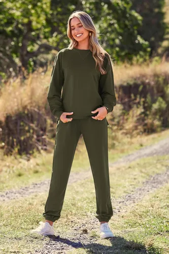 Vista 87 de Prettygarden - Conjunto de pijama de dos piezas para mujer, diseño de teñido anudado, sudadera informal de manga larga con pantalones largos, ropa