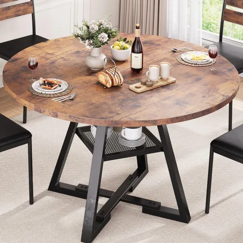 Vista 13 de Jocoevol Mesa de comedor redonda para 4 personas, mesa de pedestal circular para cocina, comedor, mesa de pedestal, muebles de cocina y comedor