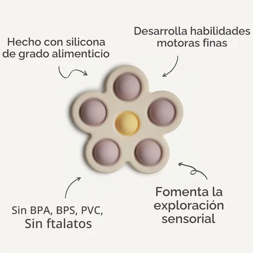 Vista 9 de mushie - Juguete para presionar con diseño de flor (tomillo seco/natural/arena movediza)