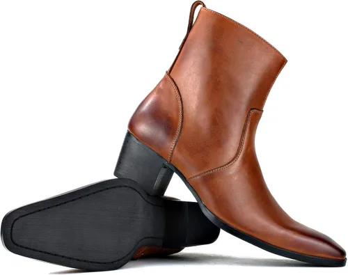 Vista 8 de COWSDELLA Botas de vestir para hombre, tacón casual, estilo chukka con cremallera, color negro, JY002