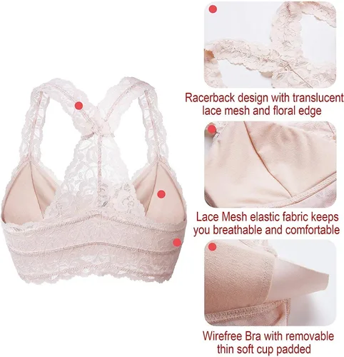 Vista 5 de Sostén Yianna de encaje con diseño floral, acolchado y traspirable