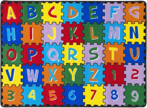 Vista 3 de Mybecca Alfombra para niños, rompecabezas del alfabeto con números y letras, alfombra de área grande para aula, 5 x 7 pies (59 x 82 pulgadas)
