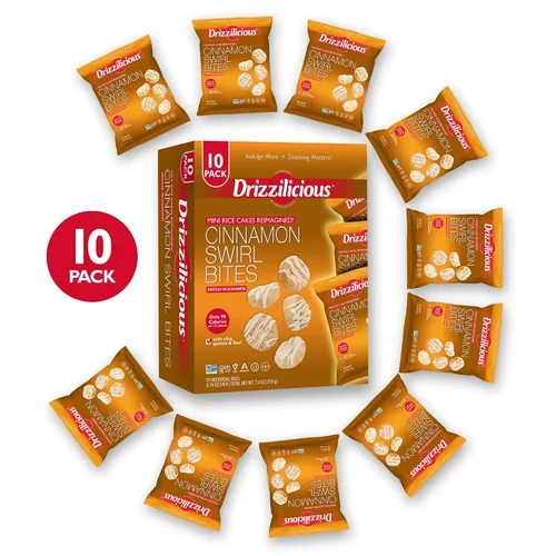 Vista 3 de Drizzilicious Mini tortas de arroz con remolino de canela - Crisps de arroz, aperitivo saludable para adultos y niños, tortas de arroz saborizadas