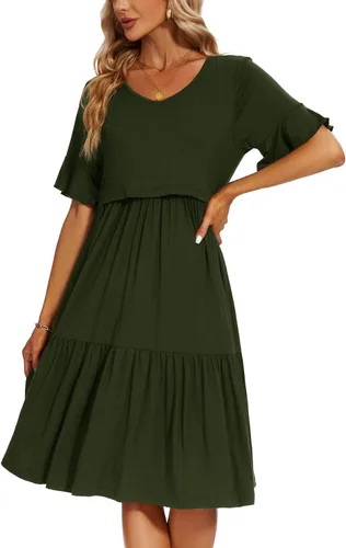 Vista 4 de Smallshow Vestido de lactancia de maternidad con volantes de manga corta para mujer