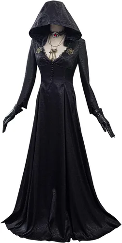 Vista 3 de Vestido de cosplay para mujer, disfraz de vampiro para mujer, disfraz blanco de Halloween con sombrero