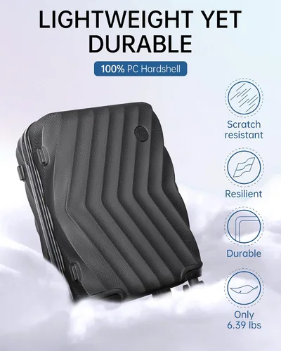 Vista 3 de BAGSMART Equipaje de viaje para equipaje de mano, Negro -, Equipaje de mano rígido con ruedas giratorias