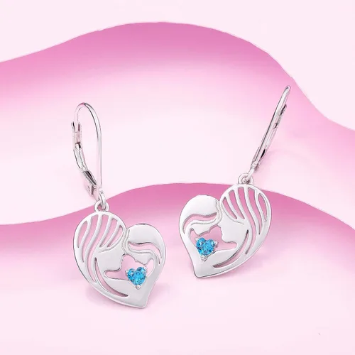 Vista 4 de YL Pendientes colgantes de plata de ley 925 para madre e hija, con forma de corazón para mamá y mujer, Metal