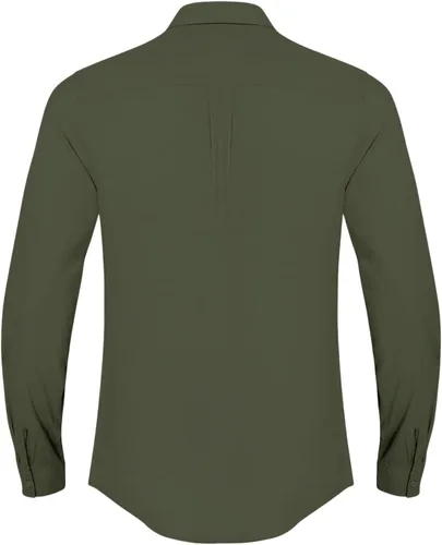 Vista 3 de JEKAOYI - Camisas de lino con botones para hombre, de manga larga, ajuste regular, de algodón, camisas de playa con bolsillo