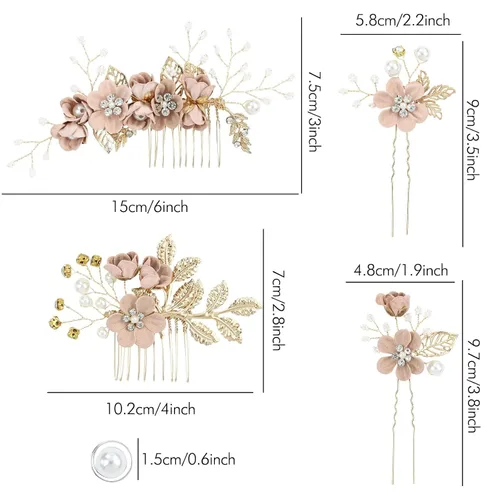 Vista 6 de inSowni - Juego de 20 peines laterales para el pelo con flores en tonos rosa polvoriento, azul y blanco, pinzas para el pelo con flores, pinzas