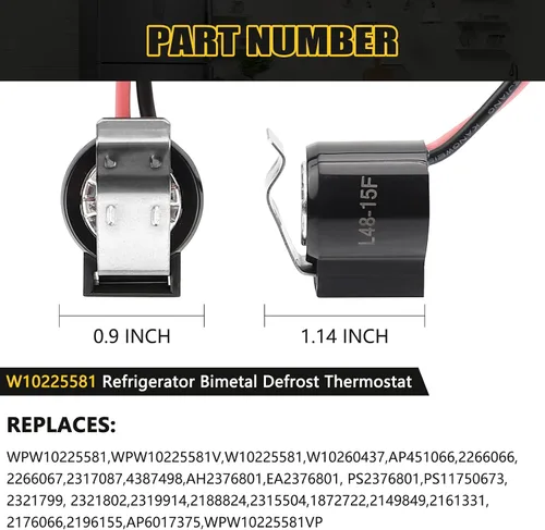 Vista 2 de W10225581 Pieza de repuesto para termostato bimetálico para descongelación compatible con Whirl-pool Ken-more- Sustituye a AP6017375 2149849 2161331