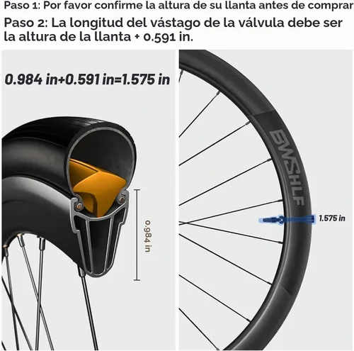 Vista 3 de BWSHLF Vástago de Válvula Sin Cámara Presta 40/44/55/60/65/70/80/100 mm, Kit de Vástago Presta de Aleación Super Ligera con Herramienta