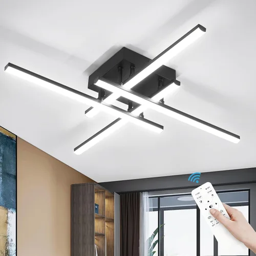 Vista 9 de CANEOE Moderna lámpara de techo LED de 38W regulable, lámpara de techo de montaje empotrado con control remoto, color plateado, cerca de la lámpara