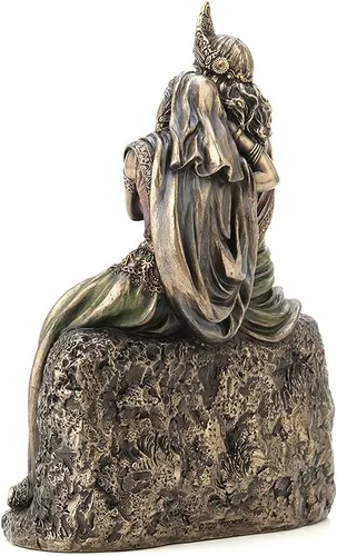 Vista 6 de Veronese Design Radha de 6 3/4 pulgadas de alto Radha apoyado en Krisna Escultura de resina bronceada fundida en frío Figura de Dios hindú