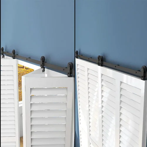 Vista 6 de TSMST Kit de rieles de 4 pies y 48 pulgadas para puerta corrediza de granero plegable que ahorra espacio para 4 puertas, kit de herrajes