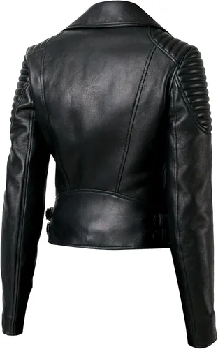 Vista 2 de Athena Fancy Black Biker Motorcycle Moto Real Leather Jacket Women Missy