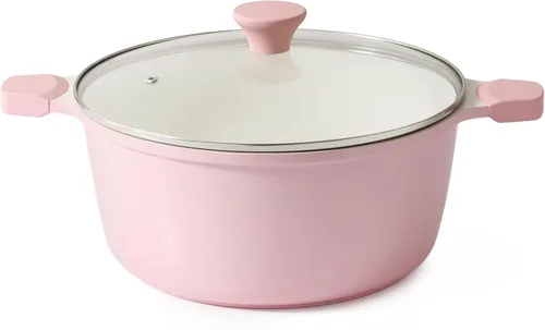 Vista 11 de SENSARTE Olla de cerámica antiadherente con tapa, olla de cocción de inducción de 4.5 cuartos de galón con tapa de vidrio templado, olla