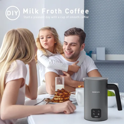 Vista 7 de BIZEWO Espumador de leche eléctrico, vaporizador de leche caliente y fría, calentador de leche automático 4 en 1 de acero inoxidable con pantalla