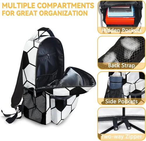 Vista 6 de Sharecolor Mochilas de fútbol para niños, mochila grande y bonita para la escuela, mochila ligera blanca para niños, 1-1Soccer