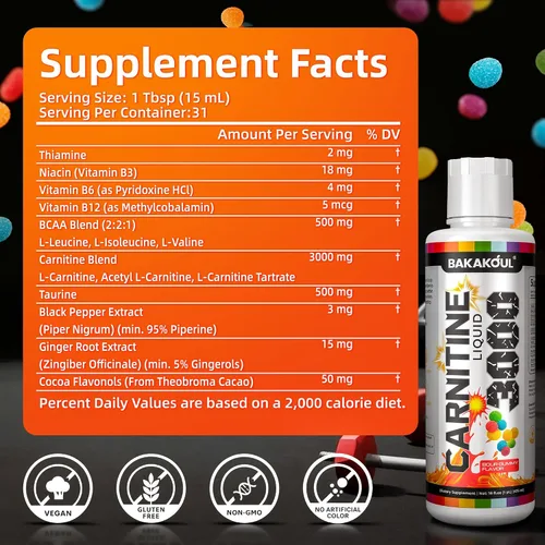 Vista 2 de Suplemento Líquido de L-Carnitina 3000 mg, con Suplementos Deportivos BCAA, Ayuda a Apoyar el Aumento de Energía, Apoyo Muscular, Fórmula Eficiente