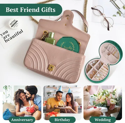 Vista 6 de Regalos de cumpleaños para mujeres, joyero de terciopelo personalizado con nombre, regalos de amistad para mujeres, amigas, caja organizadora