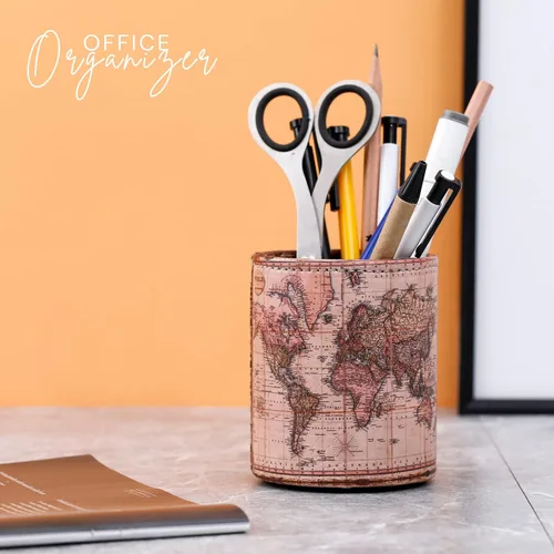 Vista 7 de Soporte para lápices para escritorio, soportes de cuero sintético para cosméticos, suministros de oficina, regalos antiguos para hombres, novio