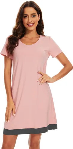 Vista 20 de WiWi - Camisón de viscosa de bambú para mujer, manga corta, con cuello en V, ropa de dormir, tallas grandes, S-4X, A-aqua